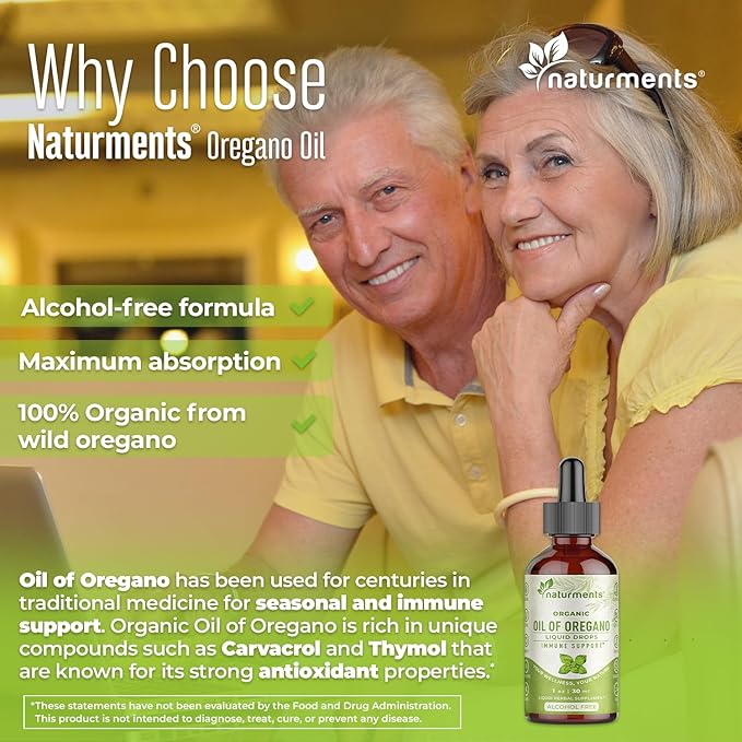Naturments Oregano Oil Drops for Immune Support & Gut Health. Vegan, Non-GMO, Sugar Free & Gluten Free Organic Wild Mediterranean Oregano Oil with Organic Extra Virgin Olive Oil - 1 Fl Oz 30 Ml