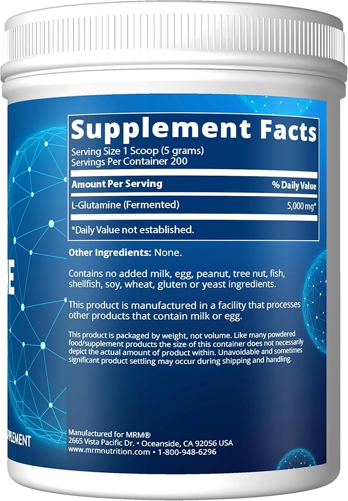 MRM Nutrition L-Glutamine | 5000mg | Recovery | Amino Acid | Muscle Support | Immune + Gut Health | Fermented | 200 Servings