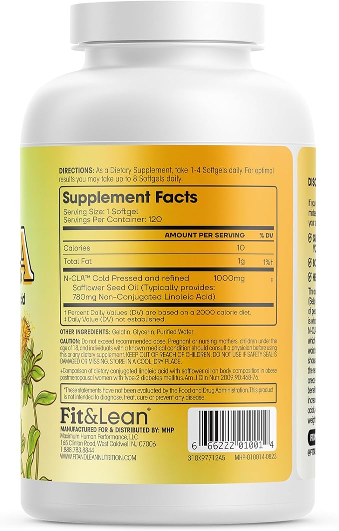 Fit & Lean N-CLA, Weight Loss Supplement, Reduces Belly Fat Better Than CLA, Boost Metabolism, Supports Lean Muscle, Stimulant Free, Non Conjugated Linoleic Acid, 120 Servings (Packaging May Vary)