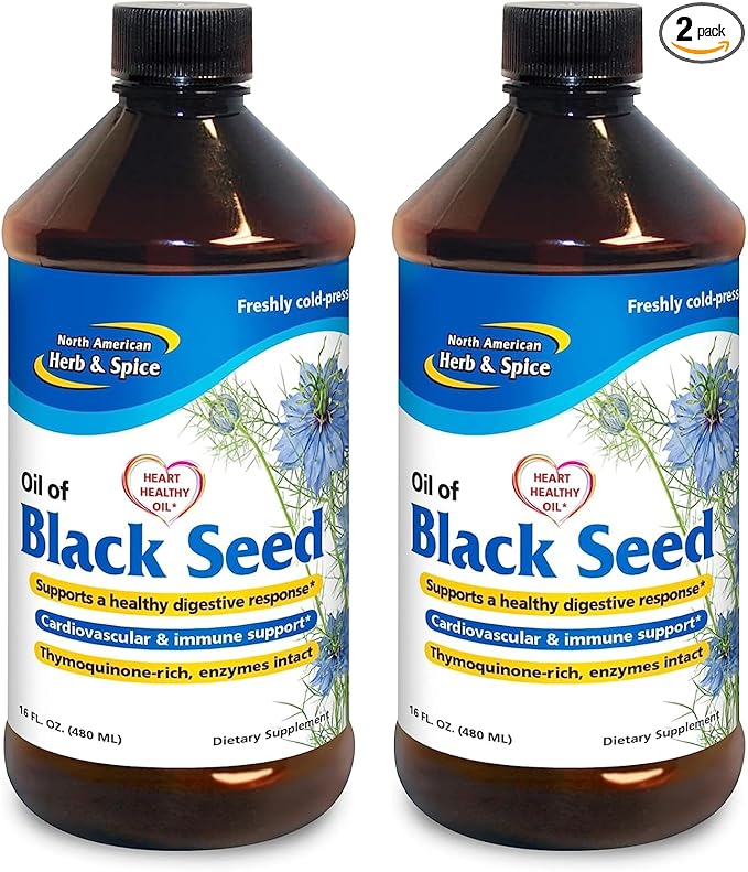NORTH AMERICAN HERB & SPICE Black Seed Oil - 16 fl oz, Pack of 2 - Digestive & Immune Support - Non-GMO - 192 Total Servings