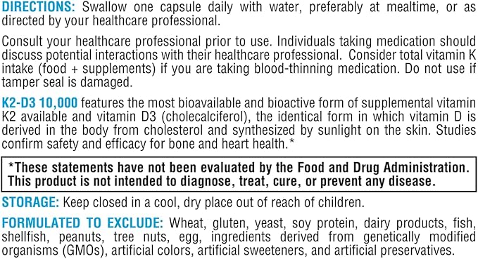 XYMOGEN K2-D3 10000 - Vitamin D3 K2 - Bioavailable Vitamin D 10,000 IU (Cholecalciferol) with Vitamin MK-7 - Heart, Arterial, Bone Health + Immune Support Supplement (60 Capsules)