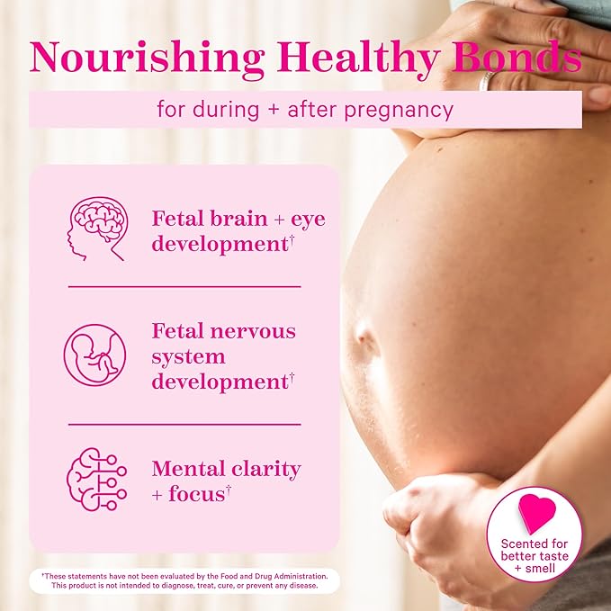 Pink Stork Omega-3 DHA - 540 mg Fish Oil Supplements with DHA and EPA, Prenatal and Postpartum Essentials for Cognitive Health + Fetal Development - 60 Softgels - Packaging May Vary