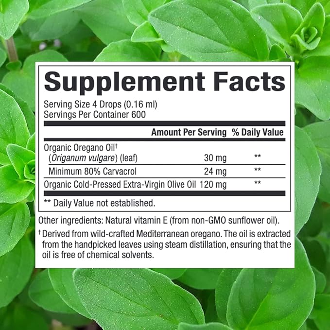 Natural Factors Certified Organic Oil of Oregano, Herbal Supplement for Immune Support, Vegan, Non-GMO, 3.25 Fl Oz