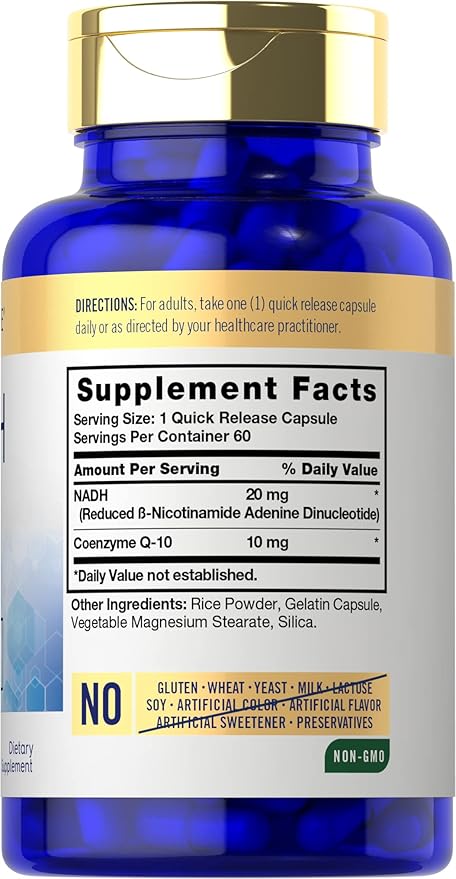 Carlyle NADH CoQ10 Supplement | 20mg | 60 Capsules | Mega Strength | Non-GMO, Gluten Free