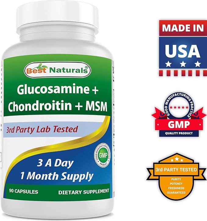 Best Naturals, Glucosamine Chondroitin MSM Supplements, 2600 mg per Serving, 90 Capsules (90 Count (Pack of 3))
