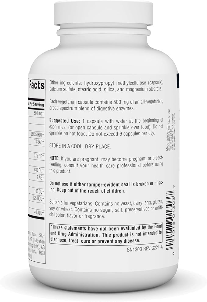 Source Naturals Essential Enzymes in Vegetarian Capsules, Digestive Aid* 500 Mg - 240 Capsules