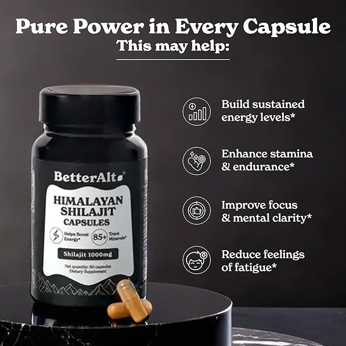 Shilajit Capsules | Himalayan Superfood | Lab-Tested for Purity | Helps Improve Energy & Stamina | 1-Month Dietary Supplement