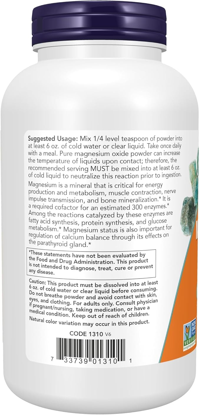 NOW Supplements, Magnesium Oxide, Enzyme Function*, Nervous System Support*, 8-Ounce (Pack of 2)