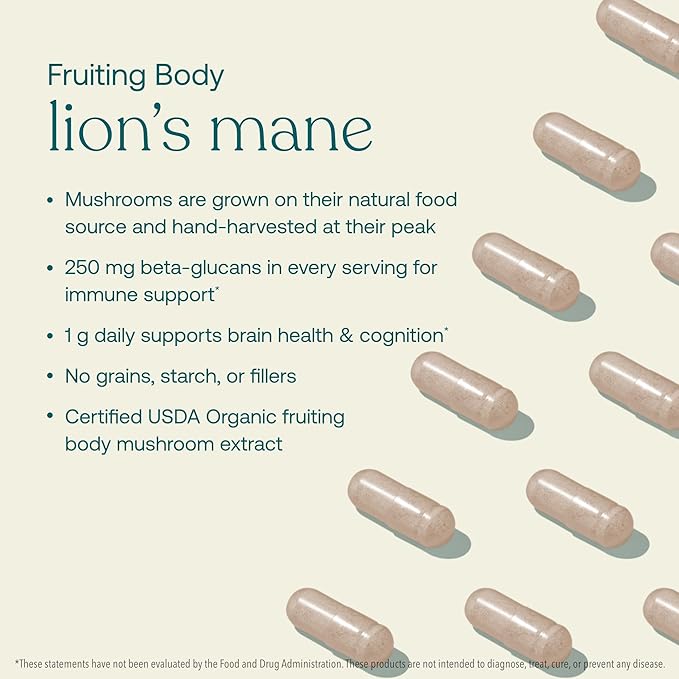 True Grace Mushroom Lion's Mane Brain, Nerve & Cognitive Support - 60 Count Capsules - Organic