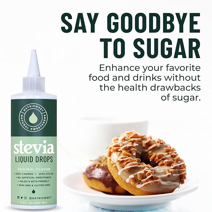 Natrisweet Liquid Stevia Drops, 8oz 2pack, Pure Sweetener from Stevia Extract, Plant-Based Sugar Substitute, Zero Calorie Keto Sweetner, Mix Liquid Sugar into Drinks and Treats, Non-GMO