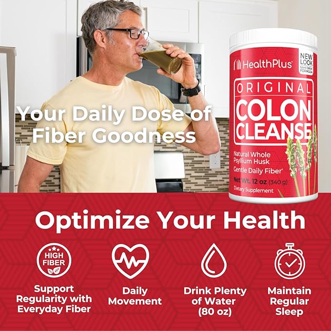 Health Plus Colon Cleanse - Natural Daily Fiber Powder- Gluten Free, Detox, Heart Healthy (12 Ounces, 48 Servings)