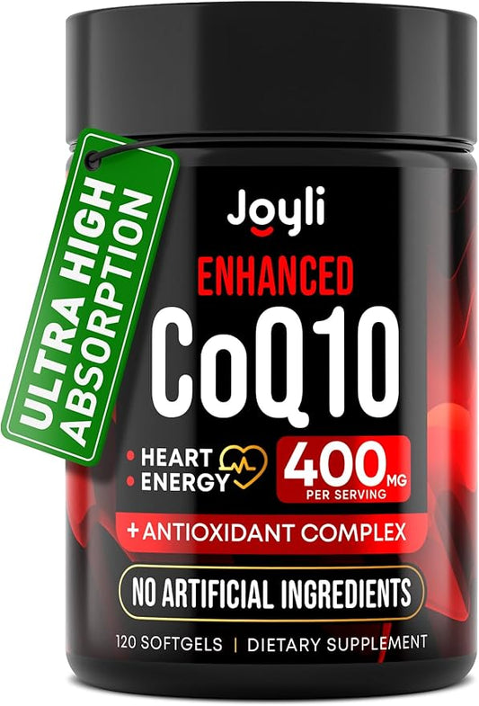CoQ10 400mg Softgels - High Absorption Co Q10, 400mg Softgels for Heart Health & Energy Production - Enhanced Co Q 10 Supplement with Antioxidants and Flaxseed Oil - CoQ10 400 mg per Serving
