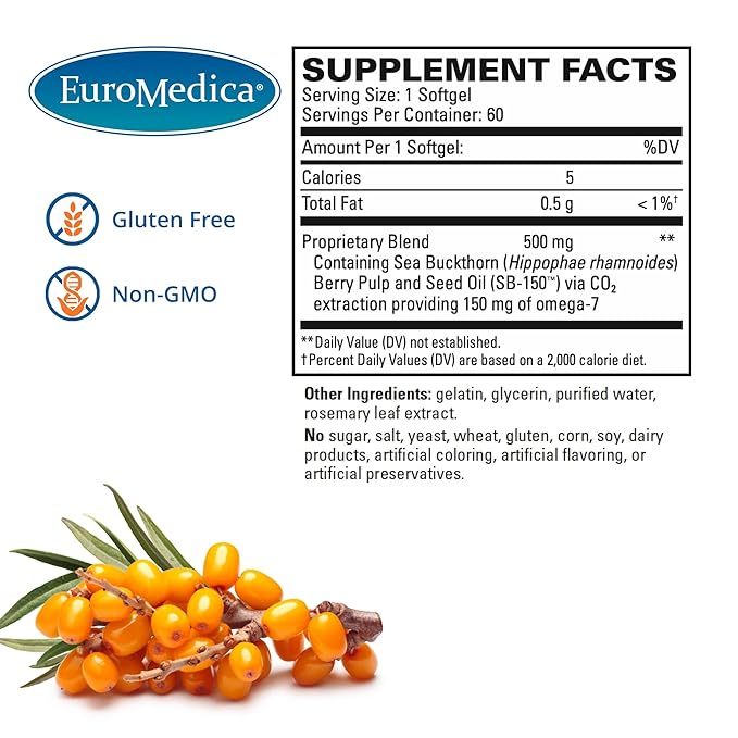 Euromedica ProHydra-7 - Dietary Supplement with Essential Fatty Acids - Nutritional Supplement to Support Skin Health with Sea Buckthorn, Berry Pulp & Seed Oil - 60 Softgels