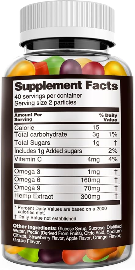 Rich in Omega 3 6 9 Gummies Hemp Essential Fruit Gummy