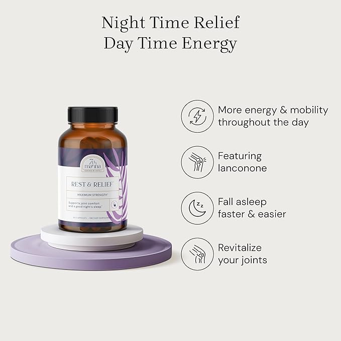 Rest & Relief Joint Support Supplement for Women & Men with Ashwagandha, GABA, L-Theanine & Melatonin – Supports Joint Comfort & Restful Sleep – 60 Capsules