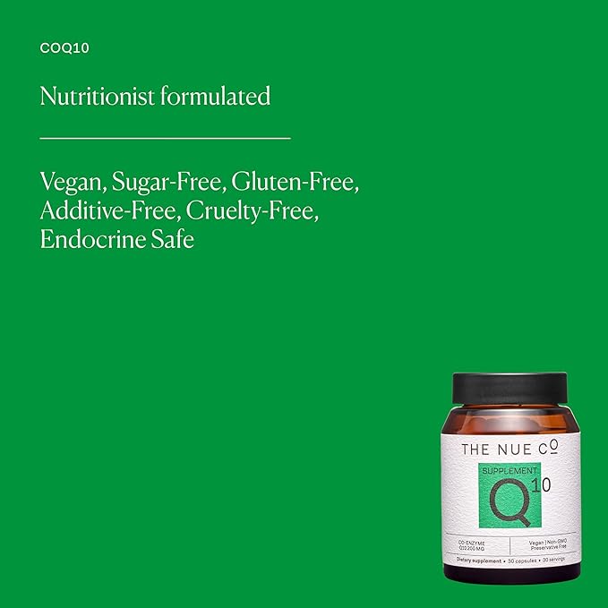 The Nue Co. COQ10 Supplement, Supports Energy, Skin, & Cardiovascular Health, Antioxidant, Vegan, Gluten Free, 30 Capsules