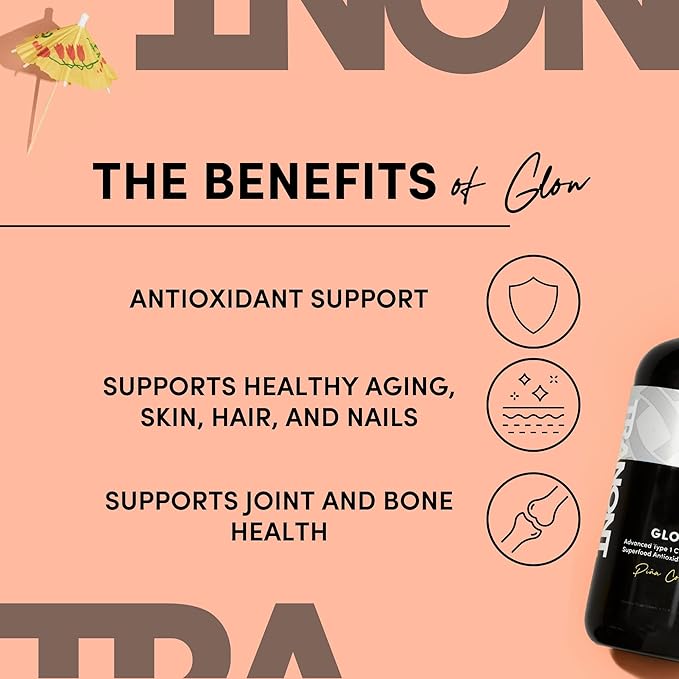 Tranont Glow | Piña Colada | 2 Pack | Type 1 Collagen with Superfood Antioxidant Support | for Hair, Skin, Nails & Joints | Liquid Collagen with Hyaluronic Acid & Peptides | 30 Fl Oz