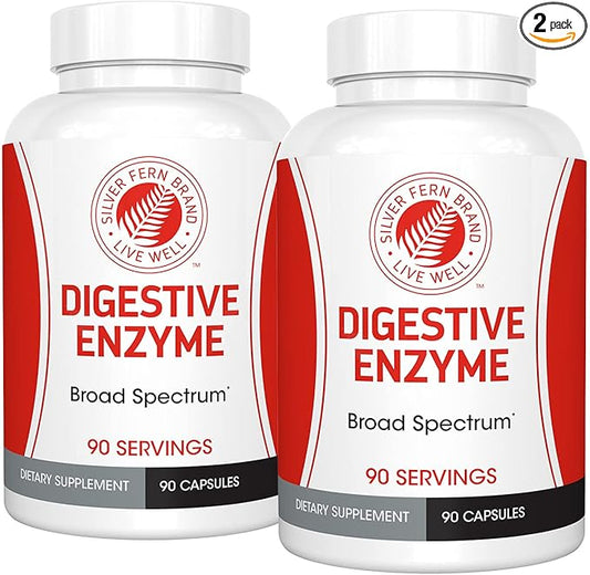 Silver Fern Brand Ultimate High Potency Digestive Enzyme Supplement - 2 Bottles - 100% Intestinal Coverage - Digestive Comfort - Improve Food Tolerability