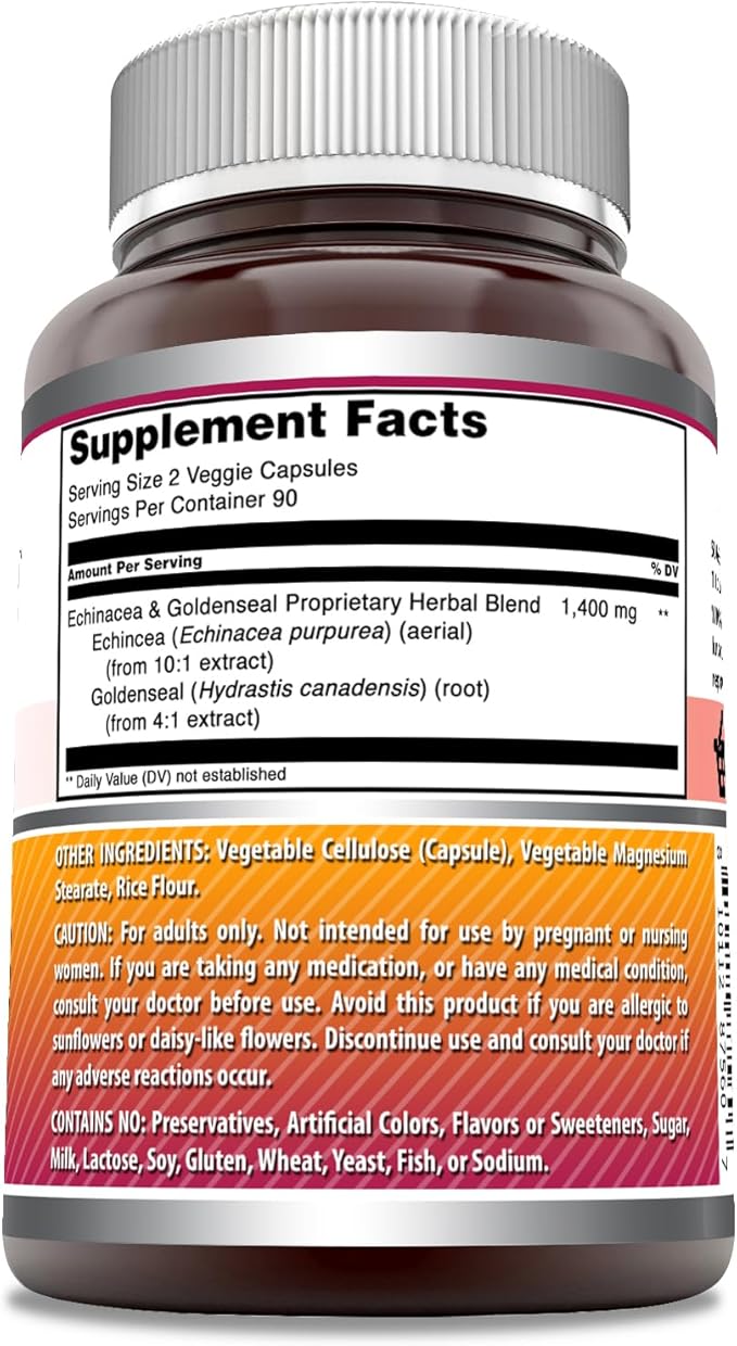 Amazing Formulas Echinacea & Goldenseal Supplement | 1400 Mg Per Serving | 180 Veggie Capsules | Non-GMO | Gluten Free | Made in USA