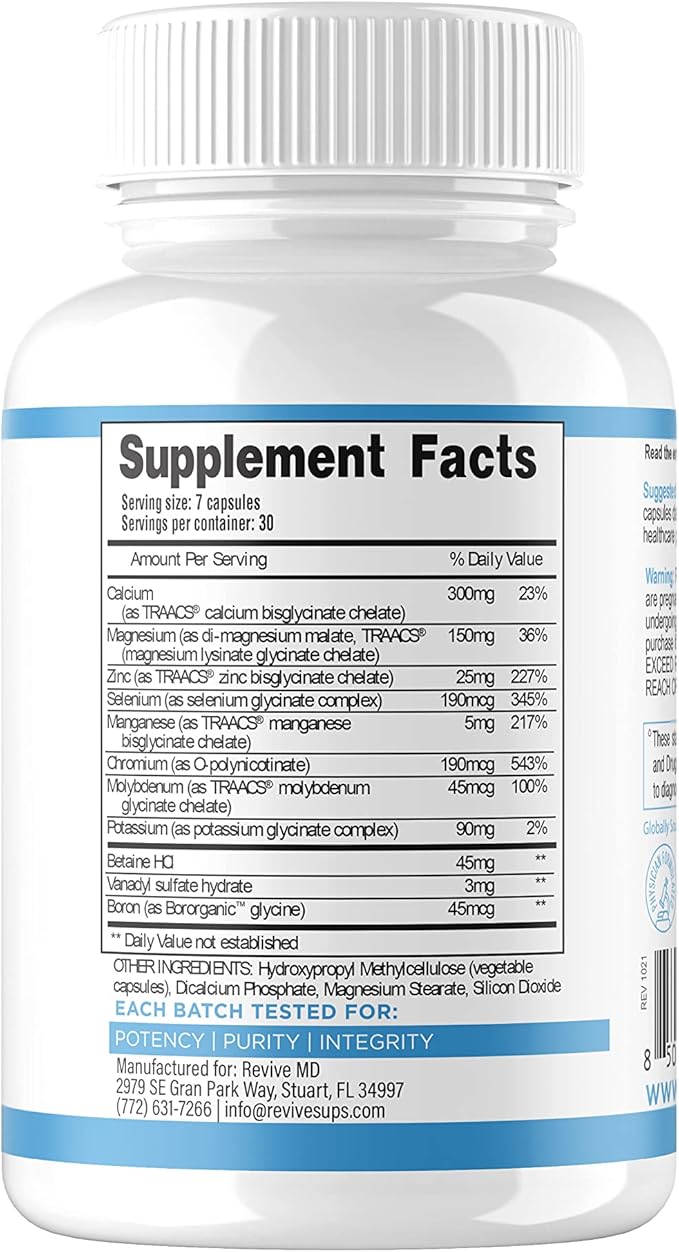 Revive MD Multi Mineral Supplement for Men & Women - Broad Spectrum Mineral Support Supplement Promotes Healthy Bone Density & Skeletal Strength - Calcium, Vitamin D, Magnesium & Zinc - 210 Capsules