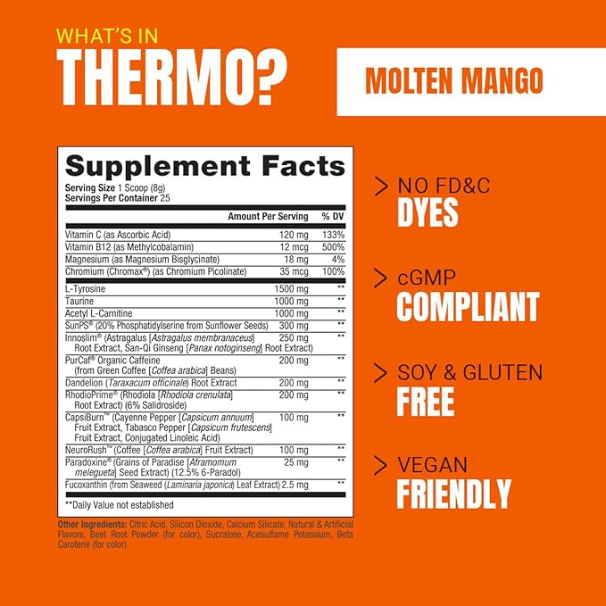 PROSUPPS Thermogenic Fat Burner Powder, Molten Mango - Weight Loss & Metabolism Booster Pre Workout Supplement for Women & Men - Supports Appetite Control & Boosts Energy - Gluten-Free - 25 Servings