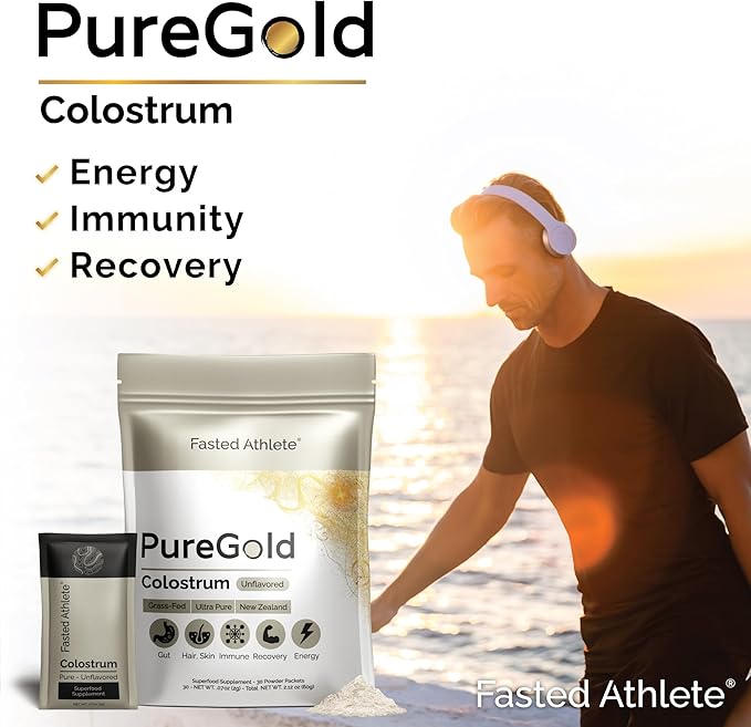 PureGold Colostrum | Premium Grass Fed | Supports Gut Health, Skin & Hair, Muscle Recovery, Bloating, Immunity | Colostrum Supplement Powder | Unflavored, 30 Serving Packets