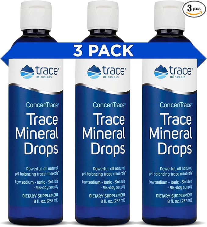 Trace Minerals ConcenTrace Drops | Full Spectrum Minerals | Ionic Liquid Magnesium, Chloride, Potassium | Low Sodium | Energy, Electrolytes, Hydration | 288 Day Supply, 8 fl oz (Pack of 3)