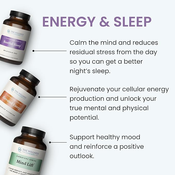The Wellness Company Restful Sleep | 60 Capsules (1 Month Supply) | Natural Melatonin-Free Sleep Support | Non-GMO, Vegan, Gluten Free | for Gently Calming and Relaxing Mind and Body