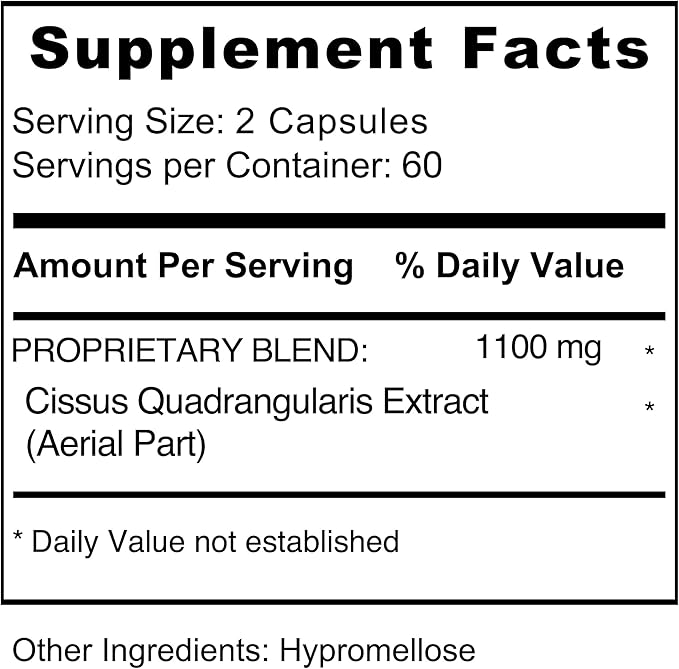 Jiva Botanicals Cissus Quadrangularis Capsules 550 mg - High Potency Cissus Powder Extract for Normal Bone Health & Normal Joint Support - Made in The USA - 120 Capsules