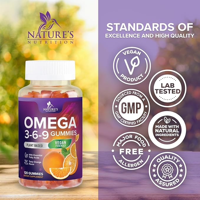 Omega 3 6 9 Vegan Gummies - Triple Strength Omega 3 Supplement Gummy - Essential Oil 369 Heart Support and Brain Support for Women, Men & Pregnant Women, Non-GMO, Orange Flavor - 120 Gummies