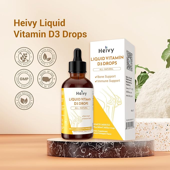Liquid Vitamin D3 4000 IU (100 mcg), Liquid Vitamin D Supplement, Support Bone & Muscle Health, Pineapple Flavor Vegan VIT D3 Drops, 60 Servings 2 fl oz (60ml)