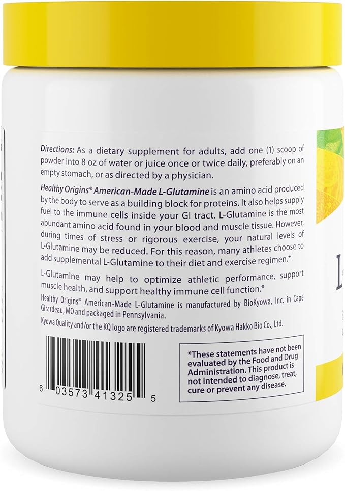 Healthy Origins L-Glutamine (American-Made, Non-GMO, Gluten Free, Muscle Support, Immune Support), 10.6 Ounce