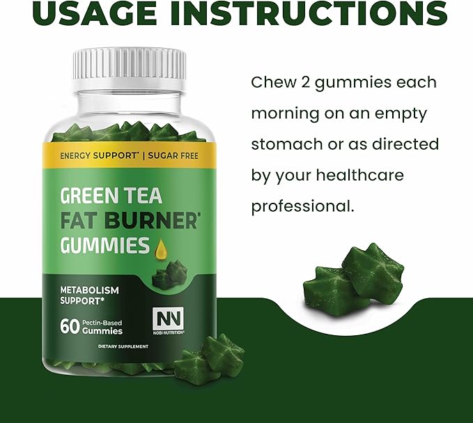 Nobi Nutrition Green Tea Fat Burner Gummies for Weight Loss | Metabolism Boost & Appetite Suppressant with Green Coffee Bean and Garcinia Cambogia | Pills to Burn Belly Fat for Women & Men