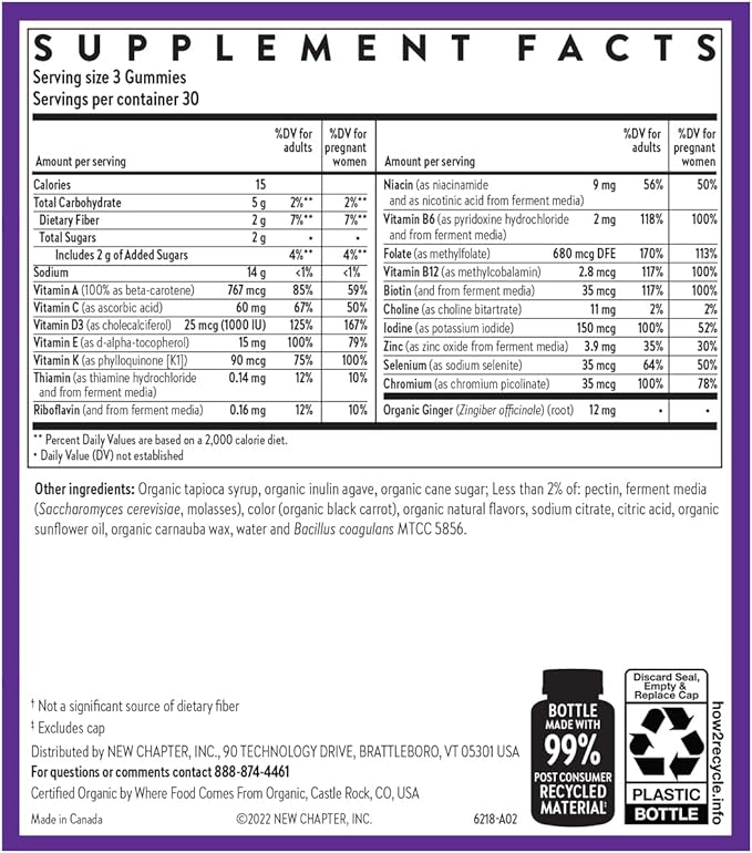 New Chapter Prenatal Multivitamin Gummies – 71% Less Sugar, Prenatal Gummies for Mom & Healthy Baby with Methylfolate, Vitamin D3, Choline + Ginger, Non-GMO, Gluten Free, Berry Citrus, 90ct