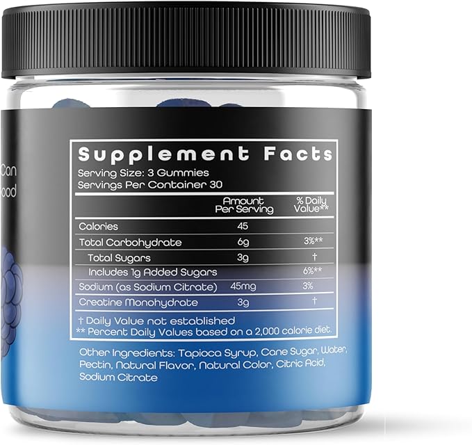 Creatine Infused Gummies, 90g of Creatine, Non-GMO, Vegan - Build Muscle & Boost Strength for Men & Women (1g Creatine Monohydrate Per Gummy) Made in USA