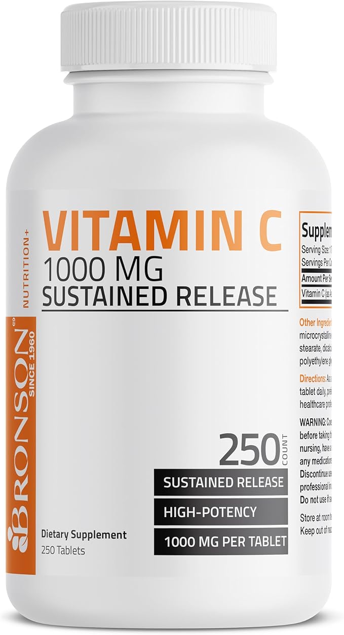 Bronson Vitamin C 1000 mg Sustained Release Premium Non-GMO Ascorbic Acid, 250 Tablets