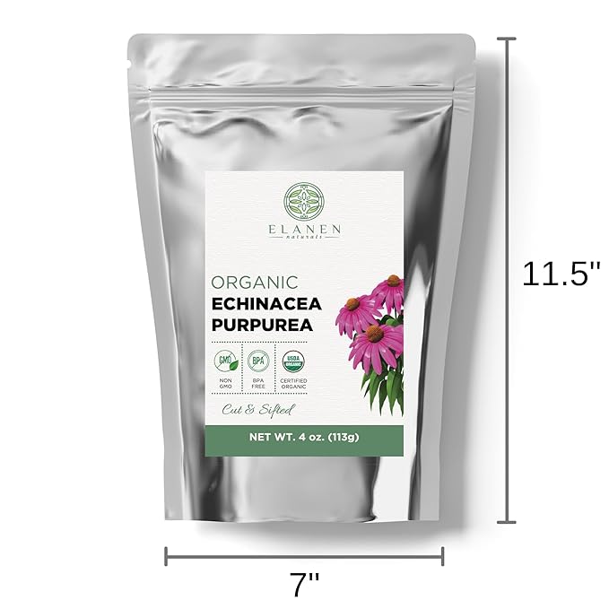 Organic Echinacea Purpurea 4 oz. (113g), USDA Certified Dried Echinacea Tea, Premium Quality Herb, Purple Coneflower, Cut & Sifted