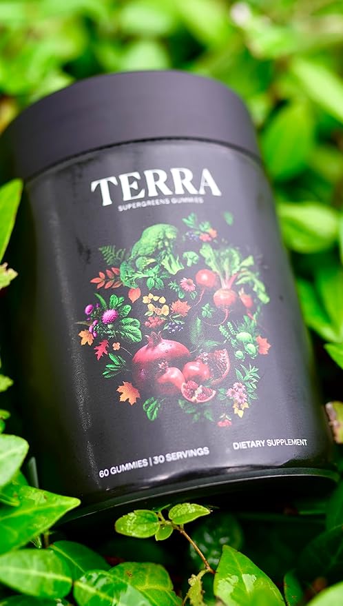 Terra Supergreens Gummies – 18 Superfood Ingredients with Spirulina, Chlorella, Turmeric, Reishi & Ashwagandha – Daily Antioxidant, Detox & Immune Support Supplement – Vegan, Non-GMO, Made in USA