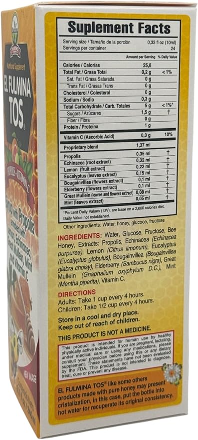 Jarabe Vitamina C (8.11oz) - Syrup with Propolis, Lemon, Great Mullein and Vitamin C, echinacea | Nutritional Supplement