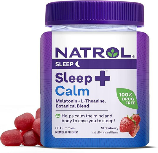 Natrol Sleep+ Calm Melatonin Gummies for Adults, Sleep Gummies, Strawberry Flavor, 60 Gummies, 30 Day Supply