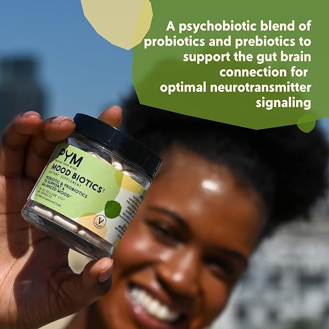 Prebiotics and Probiotics Mood Biotics by PYM with 22.91 Billion CFU (60 Count) Gut Health & Mood Support Supplement | Non-GMO, Vegan, Gluten Free