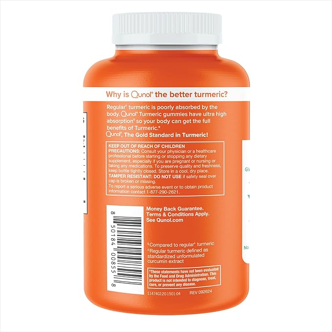 Qunol Turmeric Gummies, Gummy with 500mg Turmeric Curcumin, Joint Support Supplement, Ultra High Absorption Tumeric Curcumin, Vegan, Gluten Free, 2 Month Supply, 120 Count