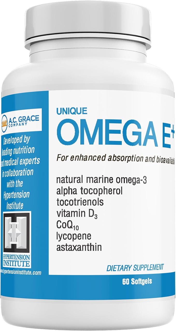 UNIQUE E A.C. Grace Company Mixed Tocopherols Concentrate 30 Softgels and Omega E+ Fish Oil Supplement 60 Softgels