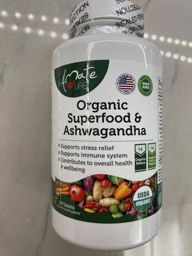 Organic Superfood Greens Fruits and Veggies Complex with Ashwagandha