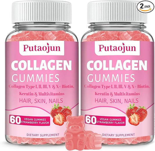 Collagen Gummies | Hair, Skin & Nails Gummies with Biotin and Collagen, Vitamin C, E, & Zinc | Strawberry Flavored | Collagen Gummies for Women | Strawberry Flavored | 120 Gummies
