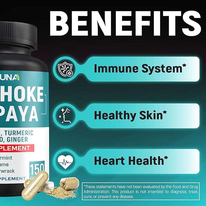 Artichoke Capsules with Artichoke, Papaya, Apple Pectin and More - 150 Capsules - for 5 Months Supply