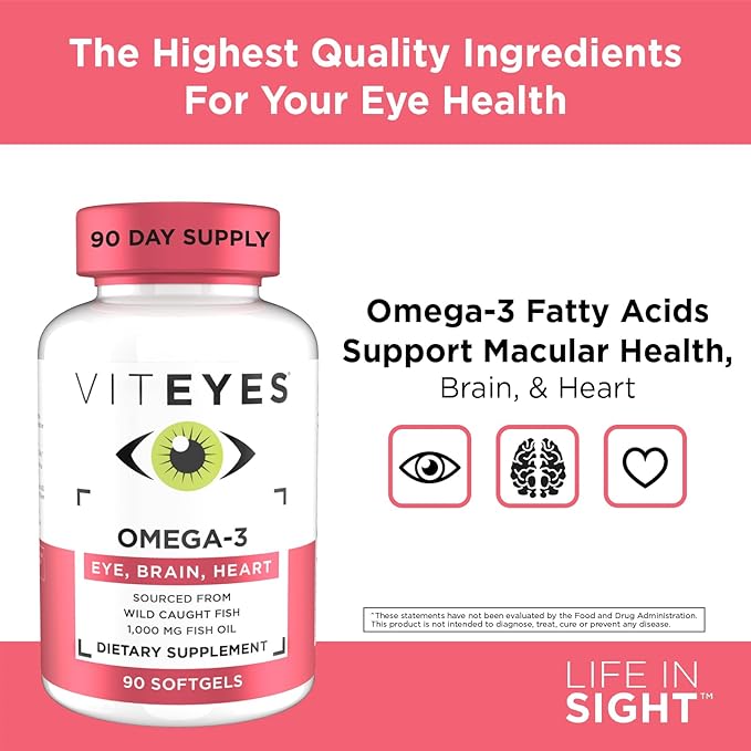 Viteyes Omega-3 Vision Health Supplement, EPA & DHA Rich Dietary Supplement, 90 Softgels