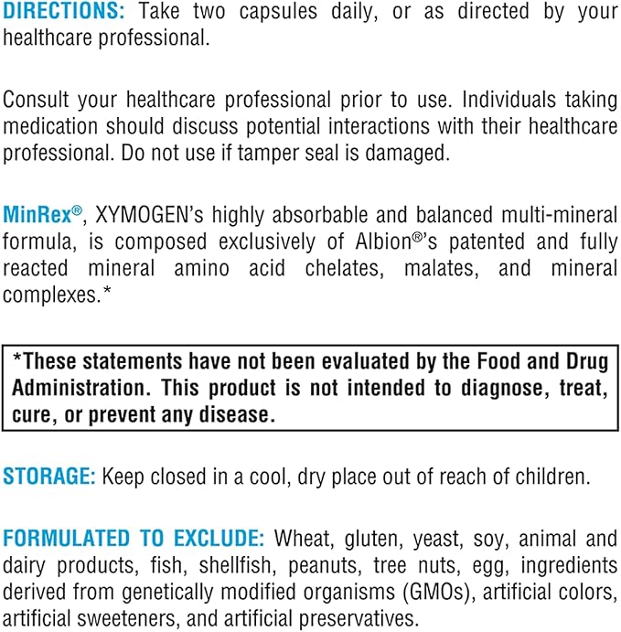 XYMOGEN Calcium, Magnesium Zinc MinRex Multi-Mineral Supplements - with Iodine, Selenium and Potasium to Support Mineral Repletion + Sports Nutrition (120 Soy, Gluten and Dairy-Free Capsules)