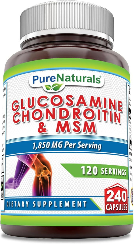 Pure Naturals Glucosamine Chondroitin + MSM Supplement | 1850 Mg | 240 Capsules | Non-GMO | Gluten-Free | Made in USA