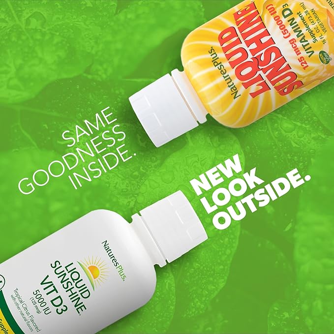 Natures Plus Liquid Sunshine Vitamin D3-5000 IU, 16 fl oz - Delicious Tropical Citrus Flavor - Bone Health, Heart Health & Immune System Support Supplement - Gluten Free - 32 Servings